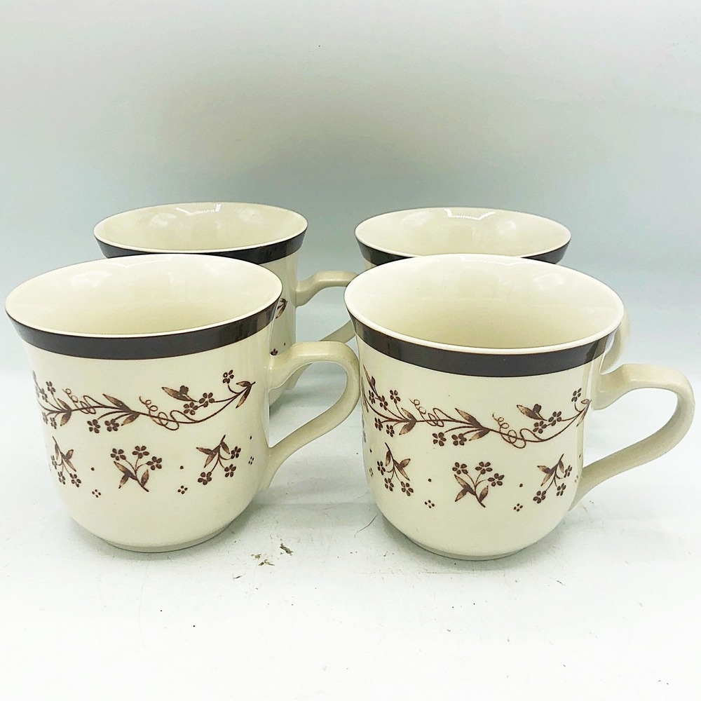 Set of 4 Provence Bouquet‎ Brown Floral Mugs 261